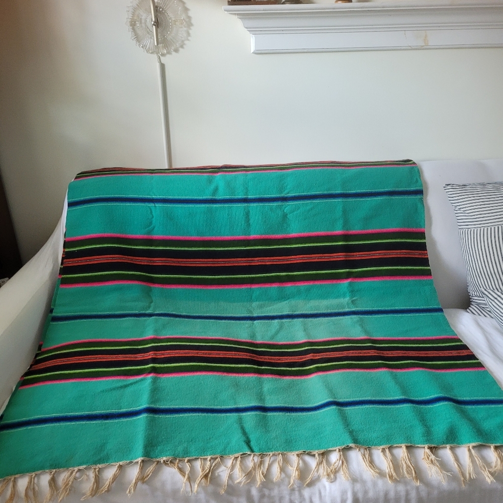 Colorful Striped Wool? Throw Blanket with 3" Fringe - Picture 8 of 16